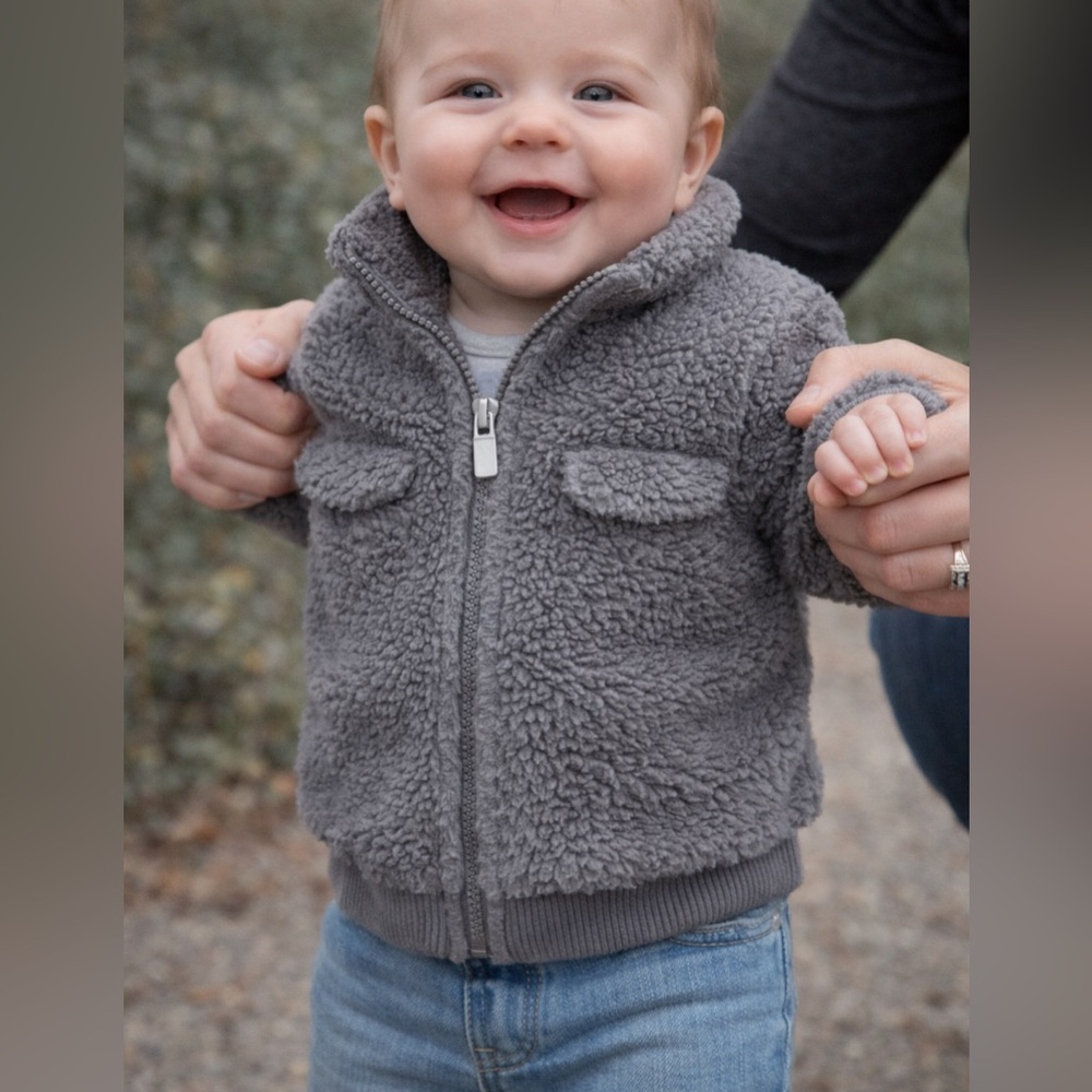 Carter’s Gray Sherpa Fleece Jacket 6M Baby Cozy Soft Full Zip Neutral Unisex